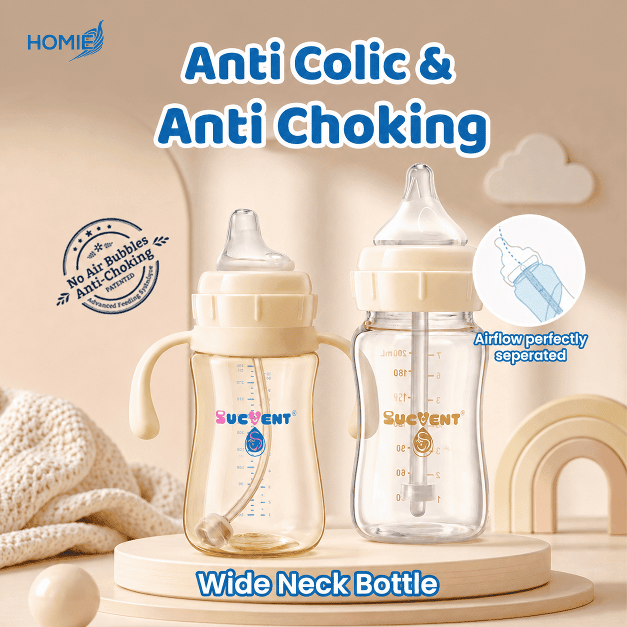 Homie SucVent Baby Milk Bottle-Anti Colic & Anti-Choke